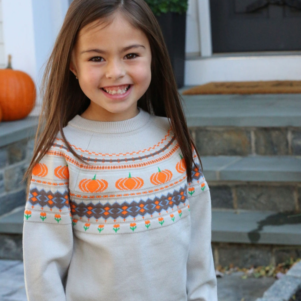 Mini Emerson Crew Sweater - Pumpkin Faire Isle – Sugar Bee Clothing