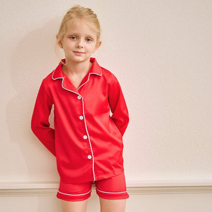 Mini Charlie Satin Separates - Red Long Sleeve Top