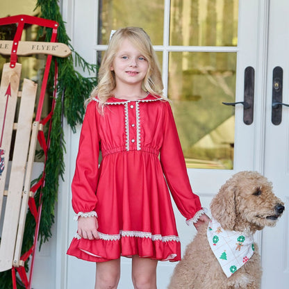 Madeline Lace Peter Pan Dress - Red