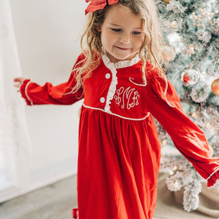 Ruffle Nightgown - Red Holiday Lounge - Sugar Bee Clothing