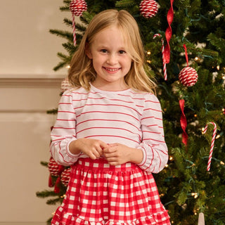 Mini Mae L/S Puff Tee - Red Stripe - Sugar Bee Clothing