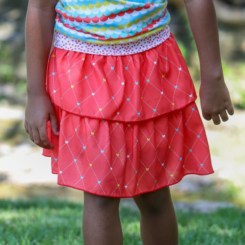 Callie 2 Tier Ruffle Skort - Harbor Hearts - Sugar Bee Clothing