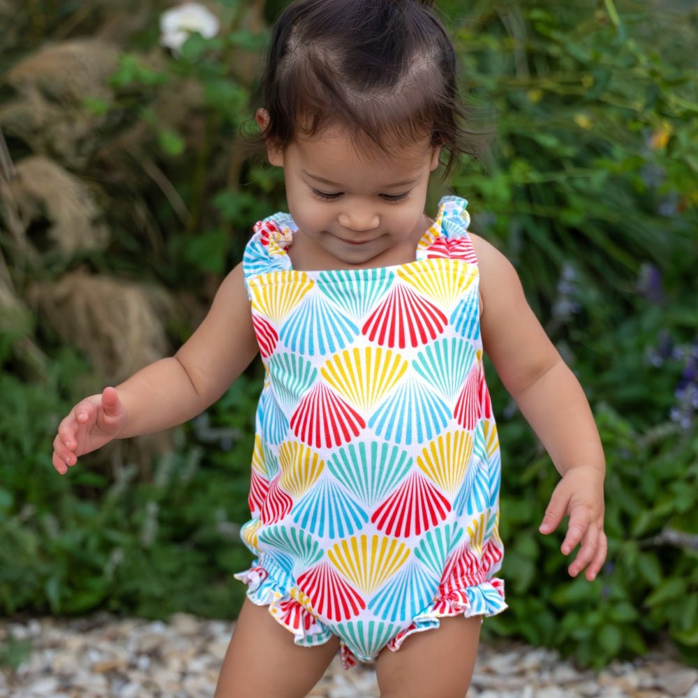 Baby Sylvia Ruffle Criss Cross Bubble - Rainbow Shells - Sugar Bee Clothing