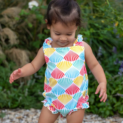 Baby Sylvia Ruffle Criss Cross Bubble - Rainbow Shells - Sugar Bee Clothing