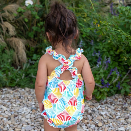 Baby Sylvia Ruffle Criss Cross Bubble - Rainbow Shells - Sugar Bee Clothing