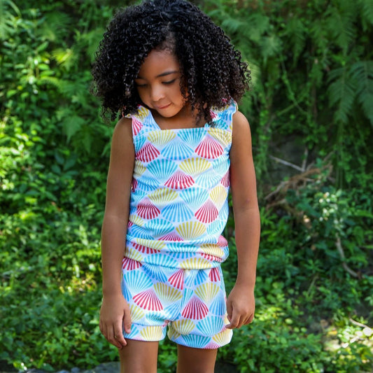 Lucille Ruffle Tank Shorts Set - Rainbow Shells - Sugar Bee Clothing