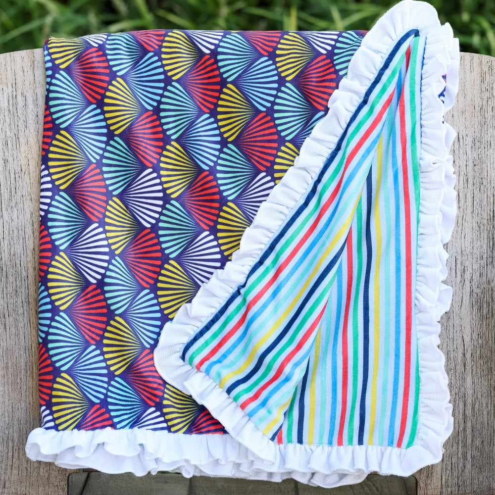 Swim Towel - Rainbow Shells on Navy