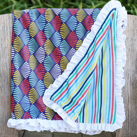 Swim Towel - Rainbow Shells on Navy