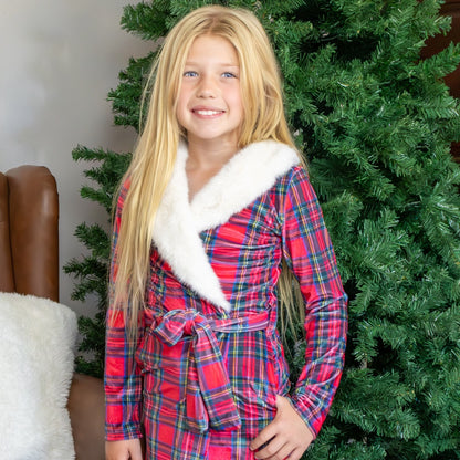Mini Eleanor Fur Trimmed Robe - Tartan