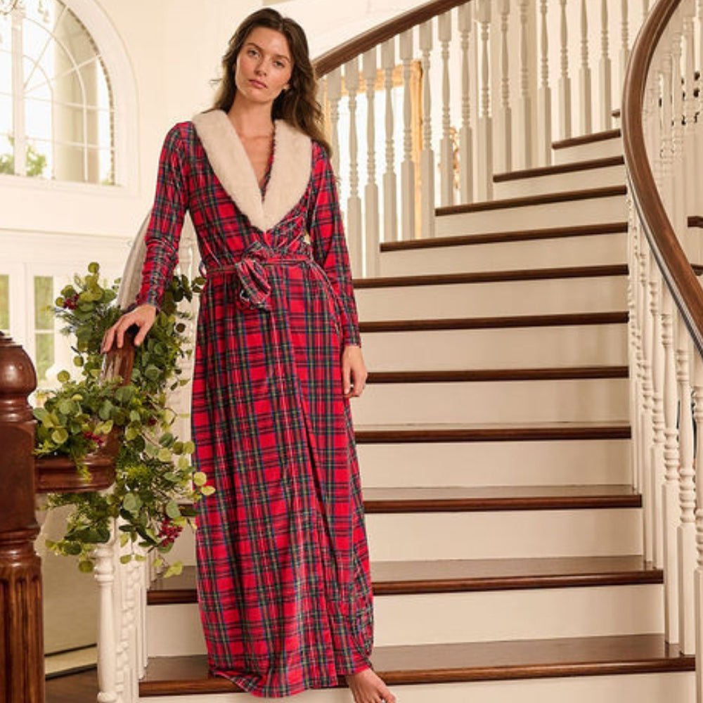 Eleanor Fur Trimmed Robe - Tartan – Sugar Bee Clothing