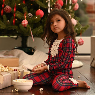 Ruffle Buttflap Pajamas - Tartan Holiday Lounge - Sugar Bee Clothing