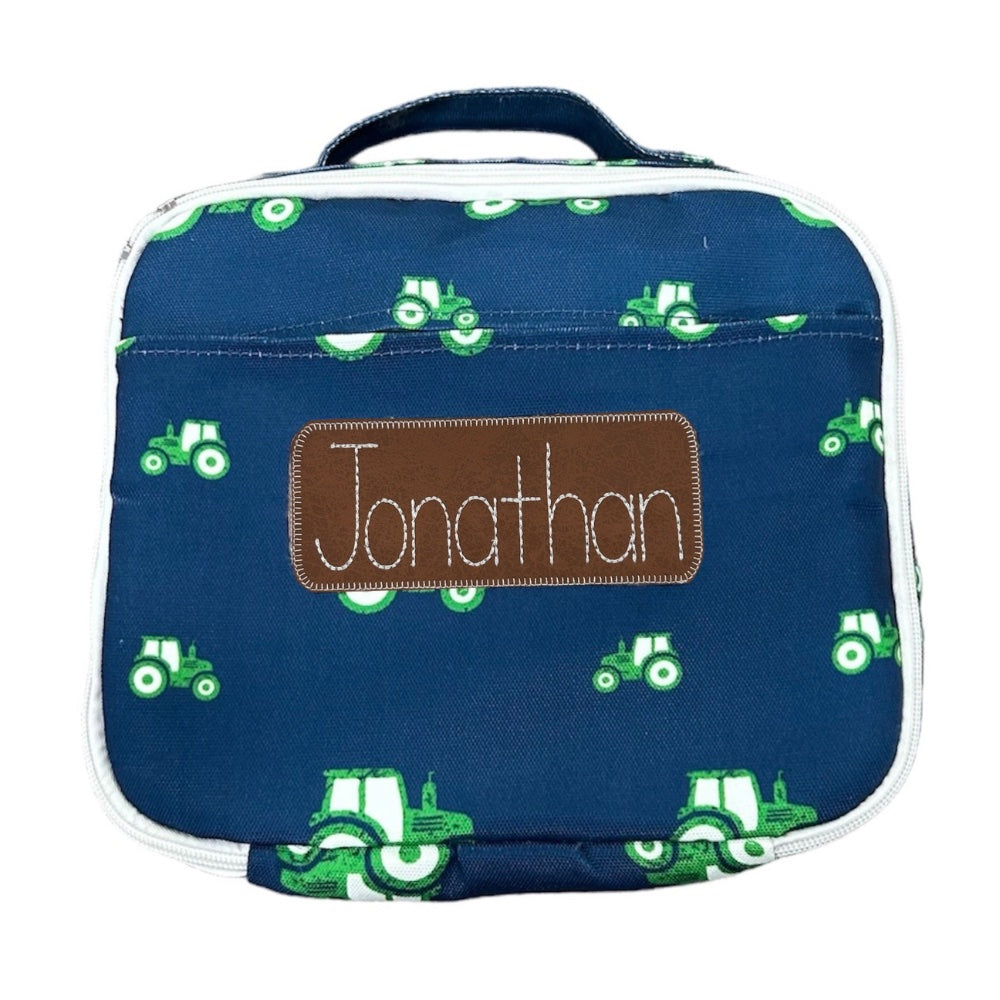 Lunch Bag - Tractors on Navy PREORDER SHIPS JUNE