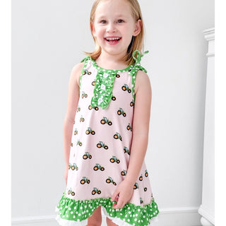 Gown With Bloomers - Tractors On Pink - Sugar Bee Clothing