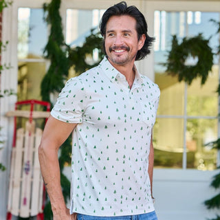 Davis Short Sleeve Pocket Polo - Tiny Trees on White - Sugar Bee Clothing
