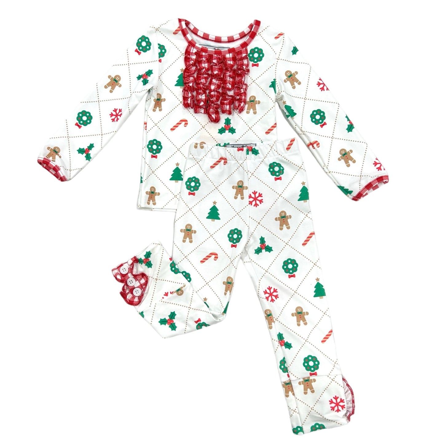 Ruffle Buttflap Pajamas - Quilted Gingerbread Holiday Lounge