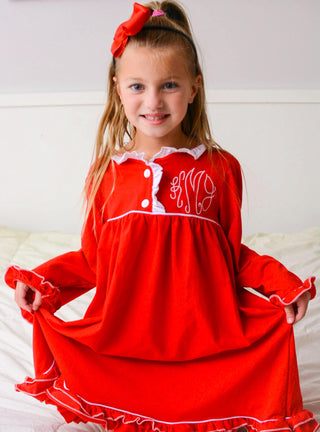 Ruffle Nightgown - Red Holiday Lounge - Sugar Bee Clothing