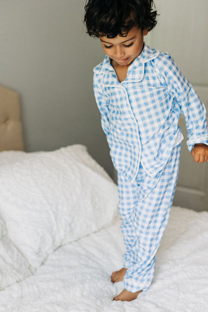 Blue Gingham - Long Sleeve Button Down Pajamas