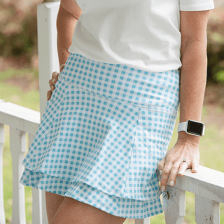 Ruffle Tennis Skort - Blue Gingham - Sugar Bee Clothing