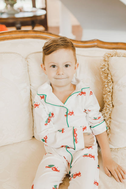 Christmas Tractors - Button Down PJs - Sugar Bee Clothing
