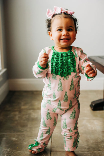 Ruffle Buttflap PJs - Pink Christmas Tree Holiday Lounge PREORDER
