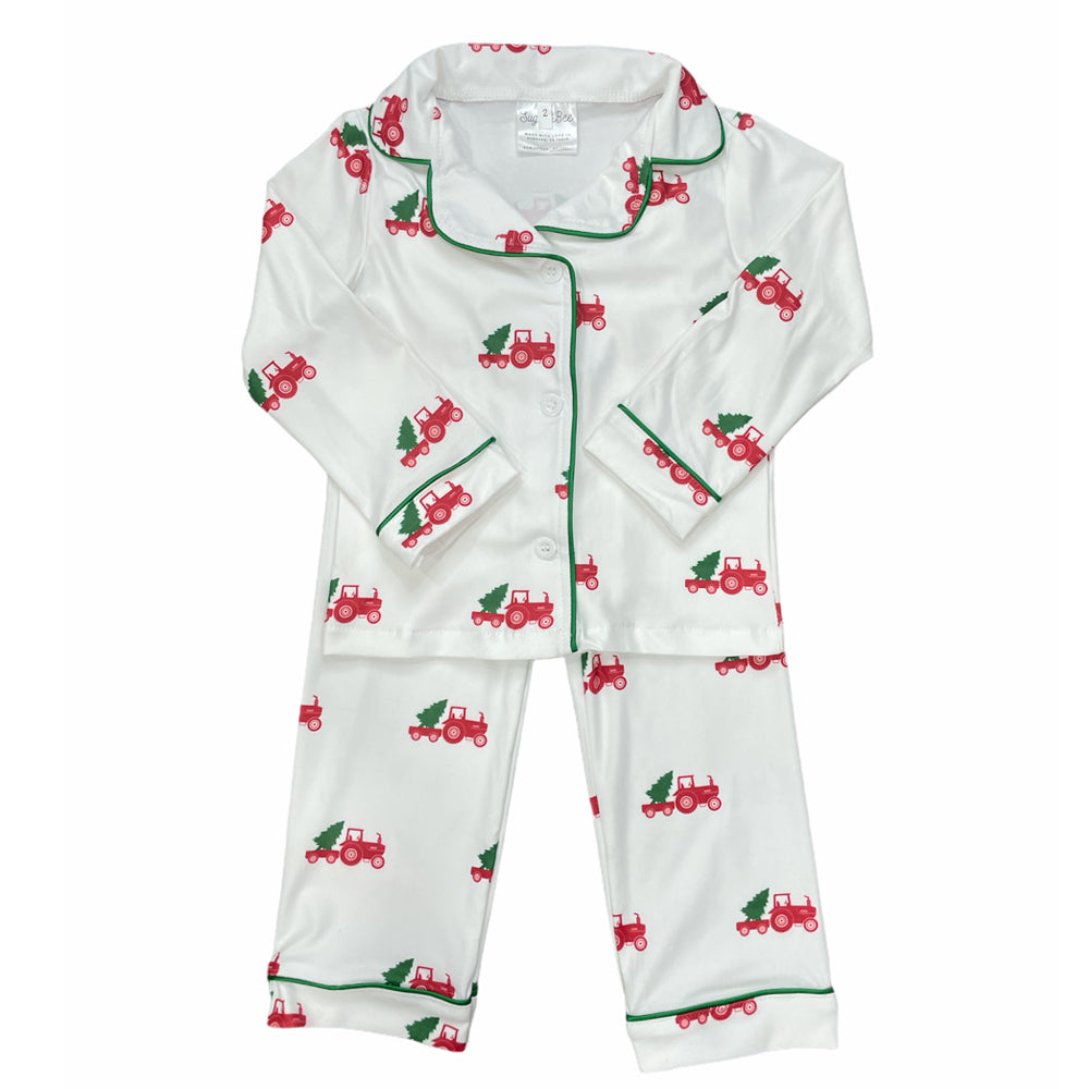 Christmas Tractors - Button Down PJs - Sugar Bee Clothing