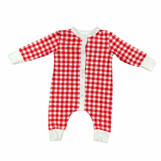 One-piece Buttflap Pajamas - Red Gingham