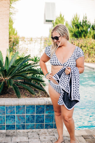 Retro Cap Sleeve Bikini - Black Gingham - Sugar Bee Clothing
