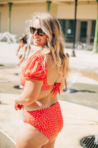 Retro Cap Sleeve Bikini - Red Dots - Sugar Bee Clothing