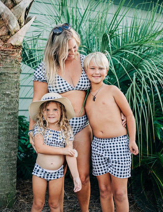 Retro Cap Sleeve Bikini - Black Gingham - Sugar Bee Clothing