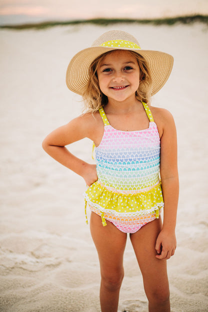 Ruffle Tankini - Rainbow Hearts