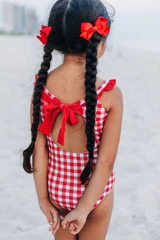 Bow Back Swimsuit - Red Gingham - Sugar Bee Clothing