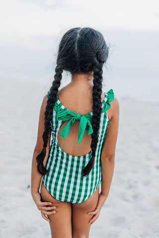 Bow Back Swimsuit - Green Gingham - Sugar Bee Clothing