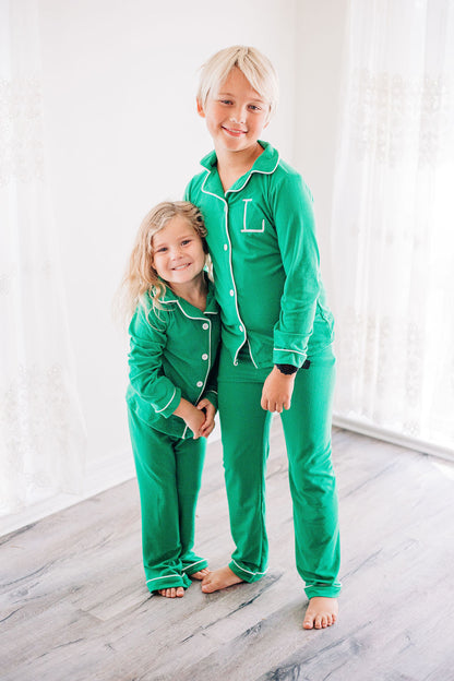 Solid Green Button Down Pajamas