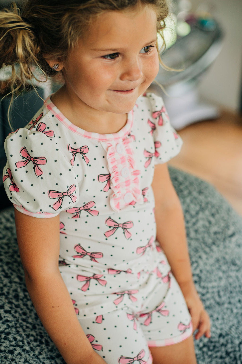 Ruffle Short Lounge Set Bows and Dots Sugar Bee Clothing