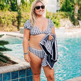 Retro Cap Sleeve Bikini - Black Gingham - Sugar Bee Clothing