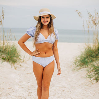 Retro Cap Sleeve Bikini - Blue Dots - Sugar Bee Clothing