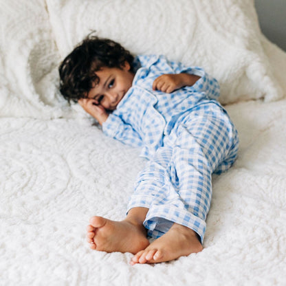 Blue Gingham - Long Sleeve Button Down Pajamas