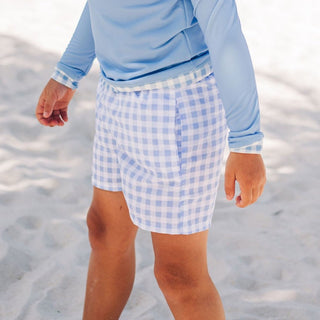Men's Blue Gingham Swim Shorts - Sugar Bee Clothing