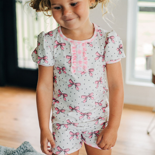 Ruffle Short Lounge Set - Bows and Dots