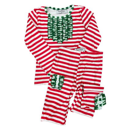 Ruffle Buttflap Pajamas - Christmas Stripe