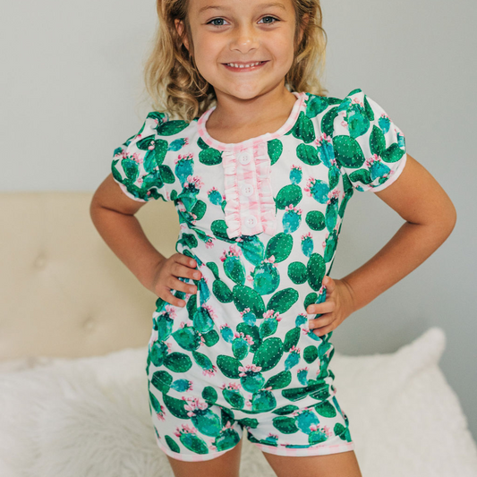 Ruffle Short Lounge Set - Floral Cactus