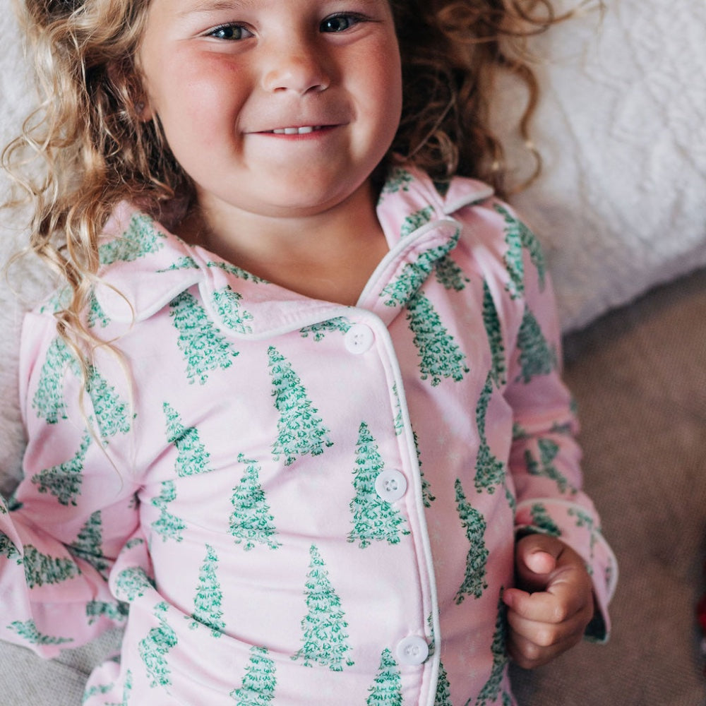 Button Down PJs - Pink Christmas Tree