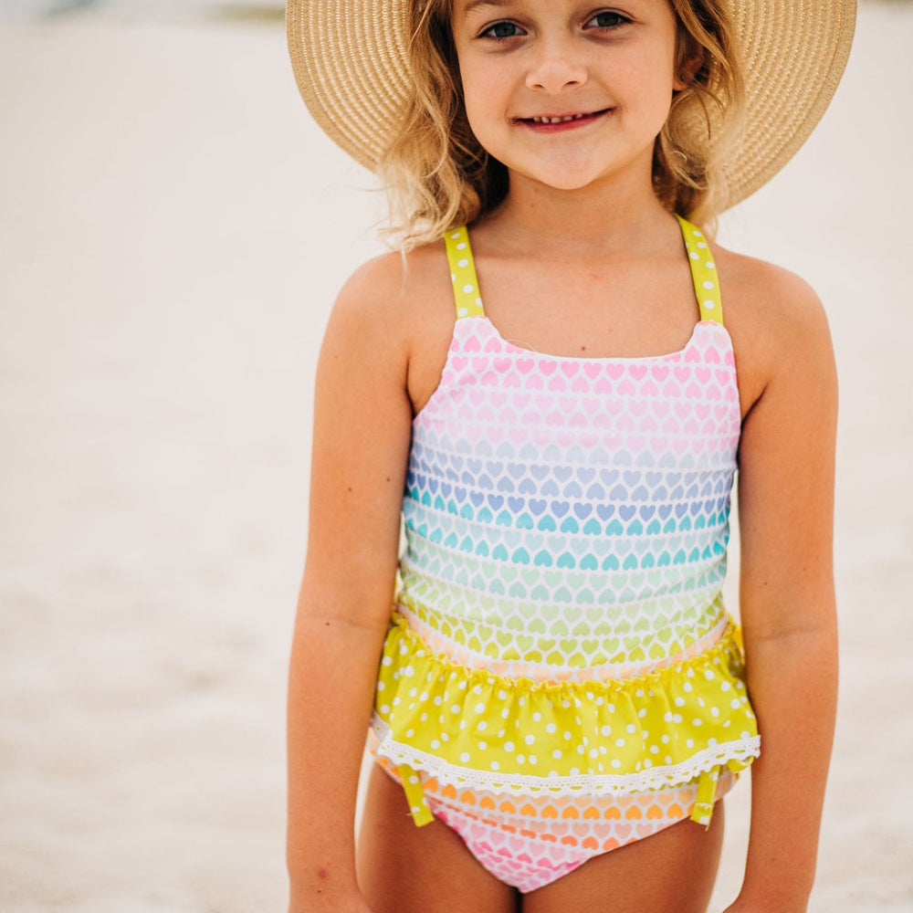 Ruffle Tankini - Rainbow Hearts