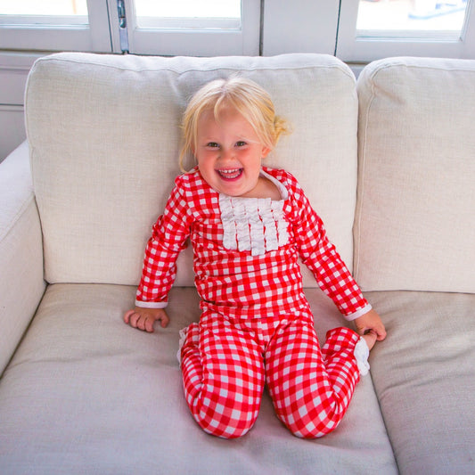 Red Gingham - Ruffle Buttflap PJs