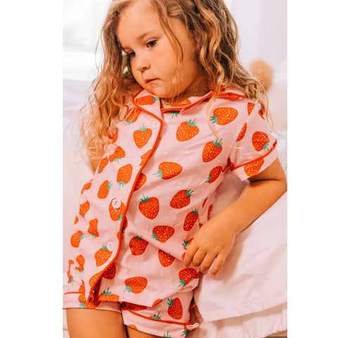 Button Down Pajamas Strawberries Sugar Bee Clothing