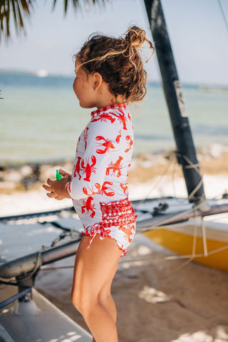 Ruffle Bottom Swimsuit - Crawfish - Sugar Bee Clothing