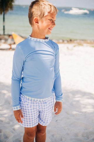 Swim Shorts - Blue Gingham - Sugar Bee Clothing