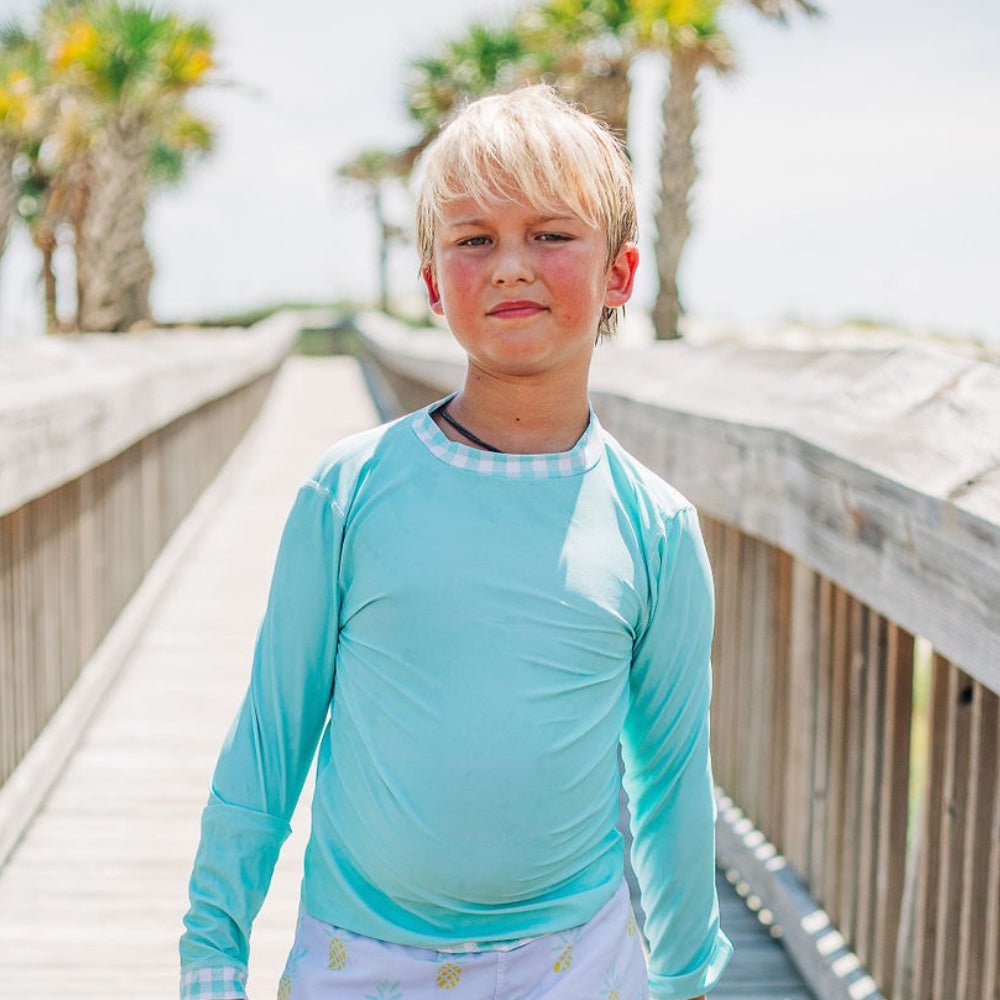 Turquoise Rash Guard Rashguard - Turquoise Gingham – Sugar Bee Clothing